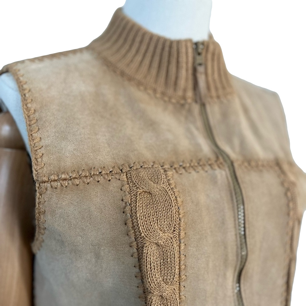 Vintage Designers Studio Originals Suede Leather and Cable Knit Vest Tan Size M - Picture 8 of 13